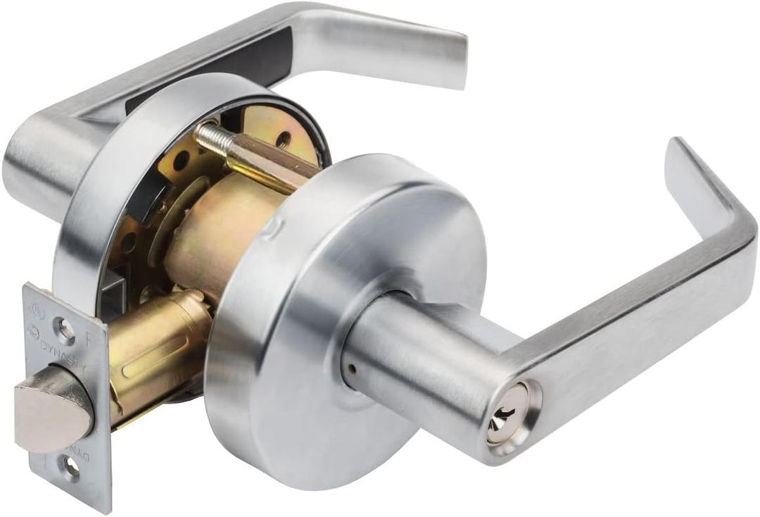 Dynasty Hardware Classroom Door Lock Keyed Lever Lockset, ADA Compliant, Grade 2 Heavy Duty Locking Handle for School, Classroom or Educational Facility, Satin Chrome Finish, Model AUG-03-26D