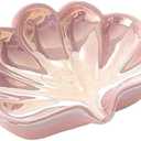 Multi-Functional Shell Soap Dish Bathroom Drain Soap Bar Holder Ceramic Box Tray Elegance Seashell Shape Jewelry Plate (Pink)