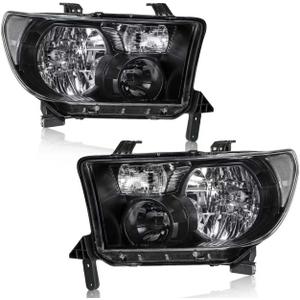 for 2007-2013 Toyota Tundra Headlights Assembly Compatible with 2008-2017 Toyota Sequoia 2 Headlamps Black Housing Clear Reflector