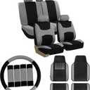 FH Group Car Seat Covers Combo Full Set with Carpet Floor mats Steering Wheel Cover and Seat Belt Pads- Universal Fit for Cars Trucks and SUVs (Gray)