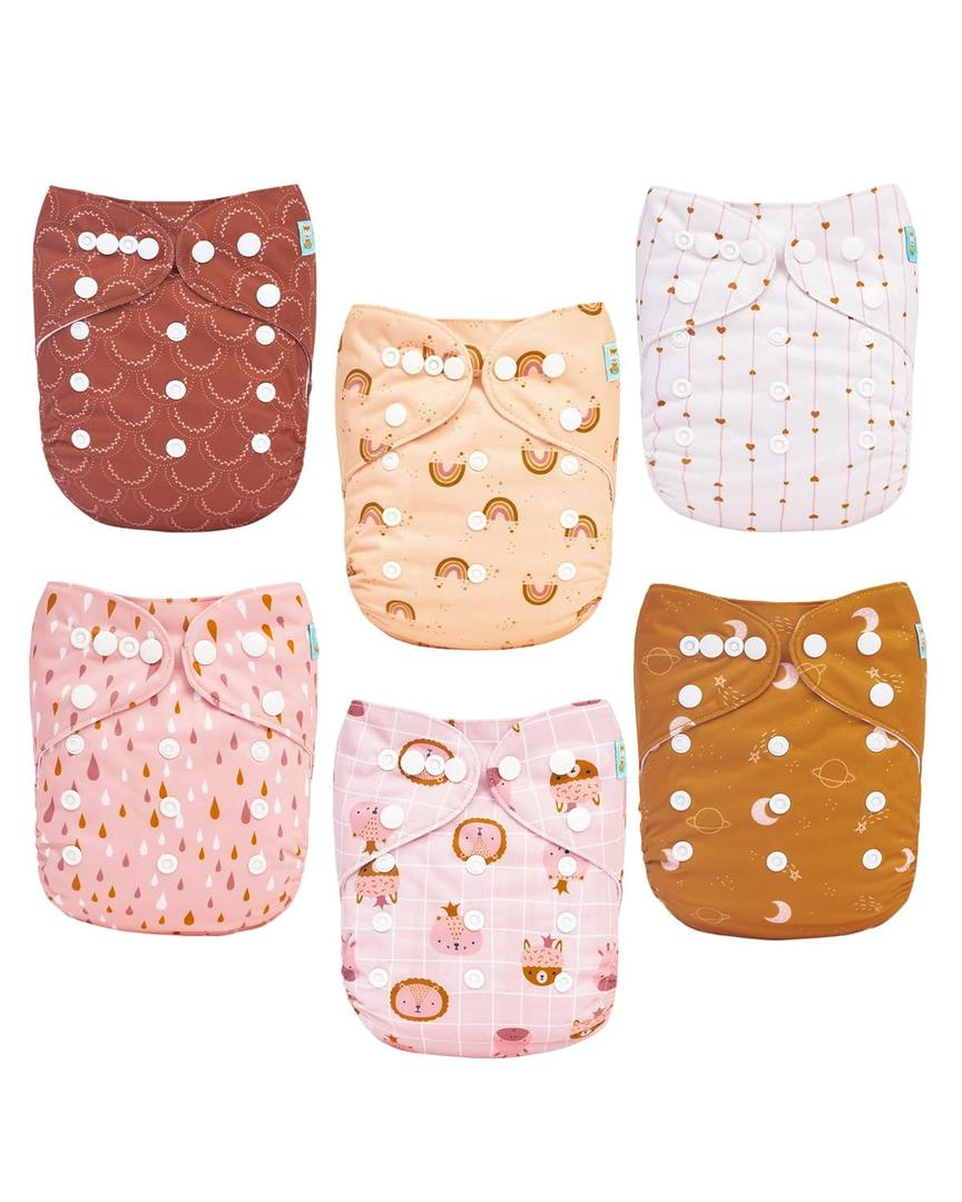 ALVABABY Baby Cloth Diaper 6 Pack with 12 Inserts One Size Cloth Diaper Covers Adjustable Washable Reusable for Baby Girls and Boys (Warm Autumn Days)