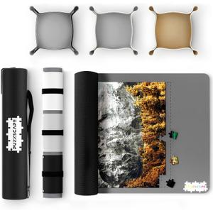 Jigsaw Puzzle Mat Roll Up  47" x 26" | 3 Sorting Trays, 3 Fastening Straps, Foam Tube, & Travel Friendly Storage Bag | Non-Slip Rubber Puzzle Matt Rollup - Up to 1500 Pieces