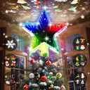 Christmas Tree Topper with 12 Lighting Effects and 6 Projection Modes, Christmas Star Tree Topper with Built-in Rotating Projector,104 Colorful LED 3D Dynamic Lighting Effect Christmas Tree Decoration