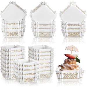 Maxcheck 300 Pcs Square Cupcake Liners 2.36 Inches Dessert Liner Paper Square Baking Cups Paper Brownie Cupcake Patterned Wrappers for Wedding Baby Shower Birthday Party Cake(European)