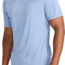 Reebok Men's Small Logo Short Sleeve Crewneck T-Shirt, Standard Fit, Breathable Lightweight Stretch Knit Fabric (Blue), L