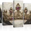 BJYCHG Golden Crown Wall Decor Frame 5 Pieces Black King Queen Crown Canvas Wall Art African American Picture Prints Motivational Painting Bedroom Decor (Gray, 8x14inx2 8x18inx2 8x22inx1)
