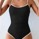 Eomenie Women's One Piece Swimsuit Tummy Control Slimming Bathing Suit Color Block Spaghetti Strap 1 Piece Swim Suit Swimwear (Black, XL)