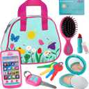 Play Purse for Toddlers with Accessories, Toddler Girl Toys 1 2 3 Years Old with Pretend Makeup, Keys, Smartphone, Toddler Toy Purse for Little Girls - Birthday Gift for Toddlers Girls Ages 2-3 - Blue