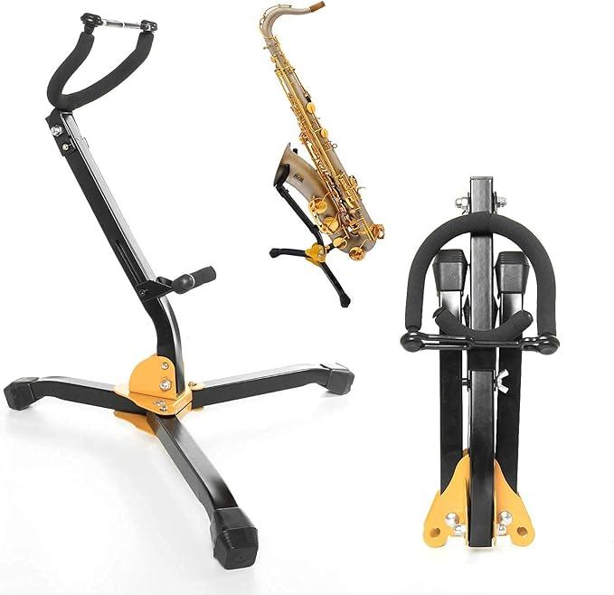 Gonioa Folding Saxophone Stand for Alto Sax, Alto Tenor Sax Stand, Adjustable Metal Triangle Base Design Saxophone Holder Rack Portable Musical Instrument