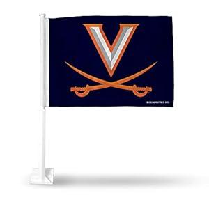 Rico Industries NCAA Virginia Cavaliers V-Sabre Double Sided Double Sided Car Flag - 16" x 19" - Strong Pole that Hooks Onto Car/ Truck/ Automobile