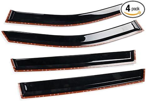 4pcs Sun Rain Deflector Guard Window Visors Front Rear Left Driver Right Passenger Upper Side Tape on External Window Style Acrylic Smoke Tinted