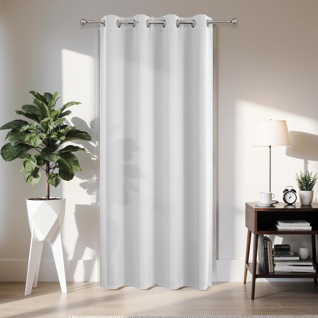 Joydeco Blackout Door Curtain for Doorway Privacy 84 Inches Long, Grommet Closet Curtain for Open Closet, Room Divider for Bedroom Living Room (Greyish White 52Wx84L, 1 Panel)
