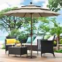 EliteShade USA 10-Year-Non-Fading 11ft 3-Tier Market Patio Umbrella, Commercial Grade Outdoor Table Umbrella with Crank Open, Windproof & UPF 50+ UV Protection, Heavy Duty Ventilation for Garden, Deck, Pool, Backyard, Beach & Bistro, No Tilt, Antique Beige