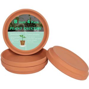 vensovo 8 Inch Terracotta Pot Saucer, 4 Pcs Large Round Plant Saucer for 7 Inch Flower Pot, Drainage Hole, Indoor or Outdoor Use, 7.9 x 7.9 inches, Brown