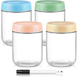 DRKIO 16 Oz Overnight Oats Containers with Lids - 4 Pack Glass Storage Jars with Airtight Lids Wide Mouth Mason Food Jars Great for Meal Prep Salad Chia Pudding Snacks Yogurt Sugar Spice Cereal