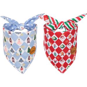 CROWNED BEAUTY Christmas Dog Bandanas Reversible Small Pack of 2, Nutcracker Cheer Set, Adjustable Triangle Holiday Blue Red Scarves for Dogs Cats Boy Girl Pets DB141-S
