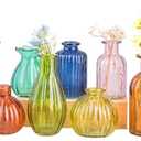 Eleganttime Bud Vases for Flowers,Glass Colored Bud Vase in Bulk Set of 7,Small Vintage Vase Bottle for Wedding Decorations,Garden and Home Decor,Centerpieces,Colorful Mexican Décor