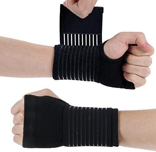 AOOWU Wrist Brace, 2 Pack Elastic Wrist Support with Strap, Wrist Compression Wrap Adjustable Wrist Strap Relieves Wrist Pain, Tendonitis, Sports Use for Men and Women, Right & Lef(Black)