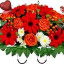Artificial Cemetery Flowers for Grave Vase - Headstone Flower Saddle - Sympathy Flower of Vibrant Rose Sunflower Daisy Berry, Colorfast and Easy Fit