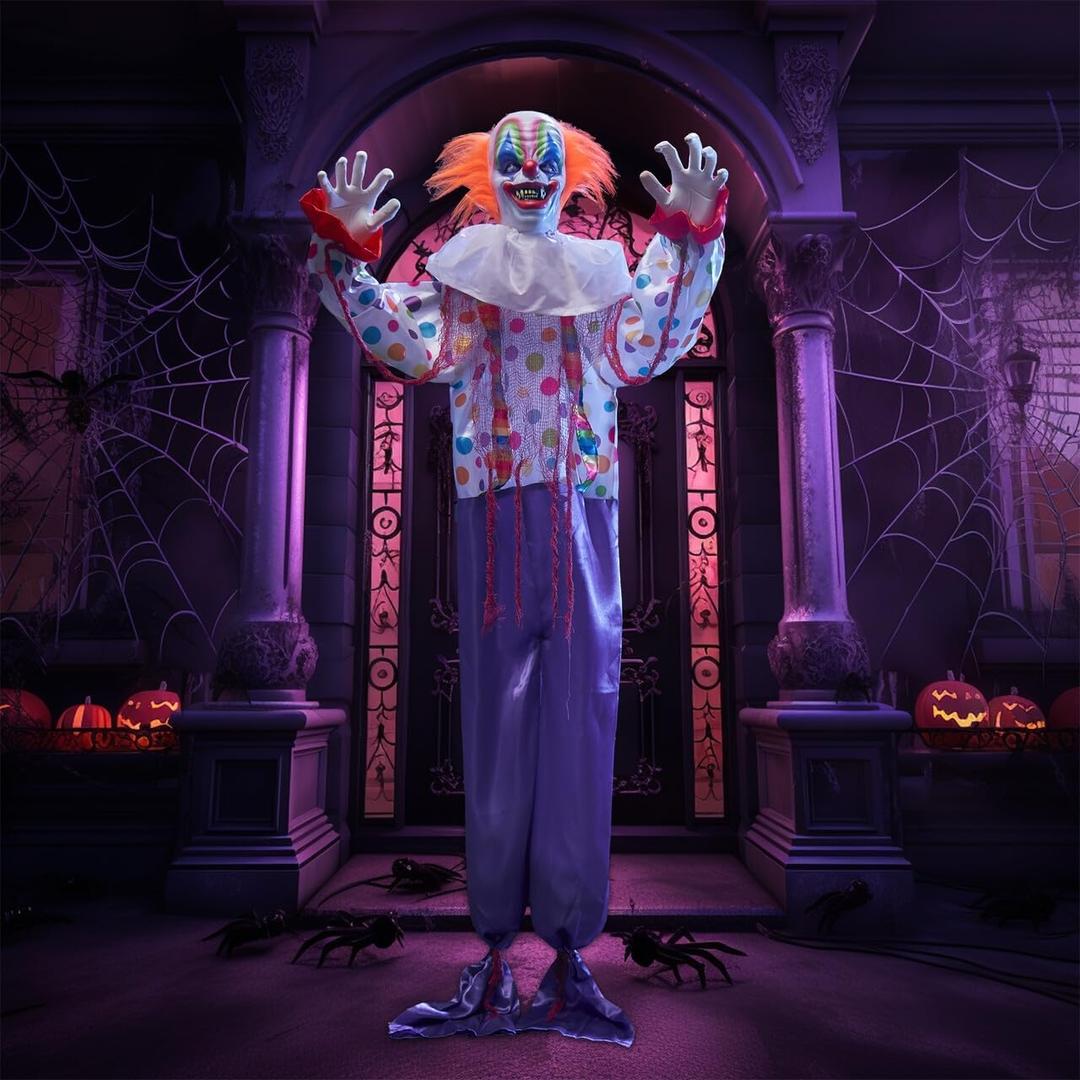 JOYIN 65" Halloween Hanging Clown Decoration Outdoor, Neon Face LED Talking with Light-up Eyes and Creepy Sound Haunted House Decor, for Lawn, Yard, Patio