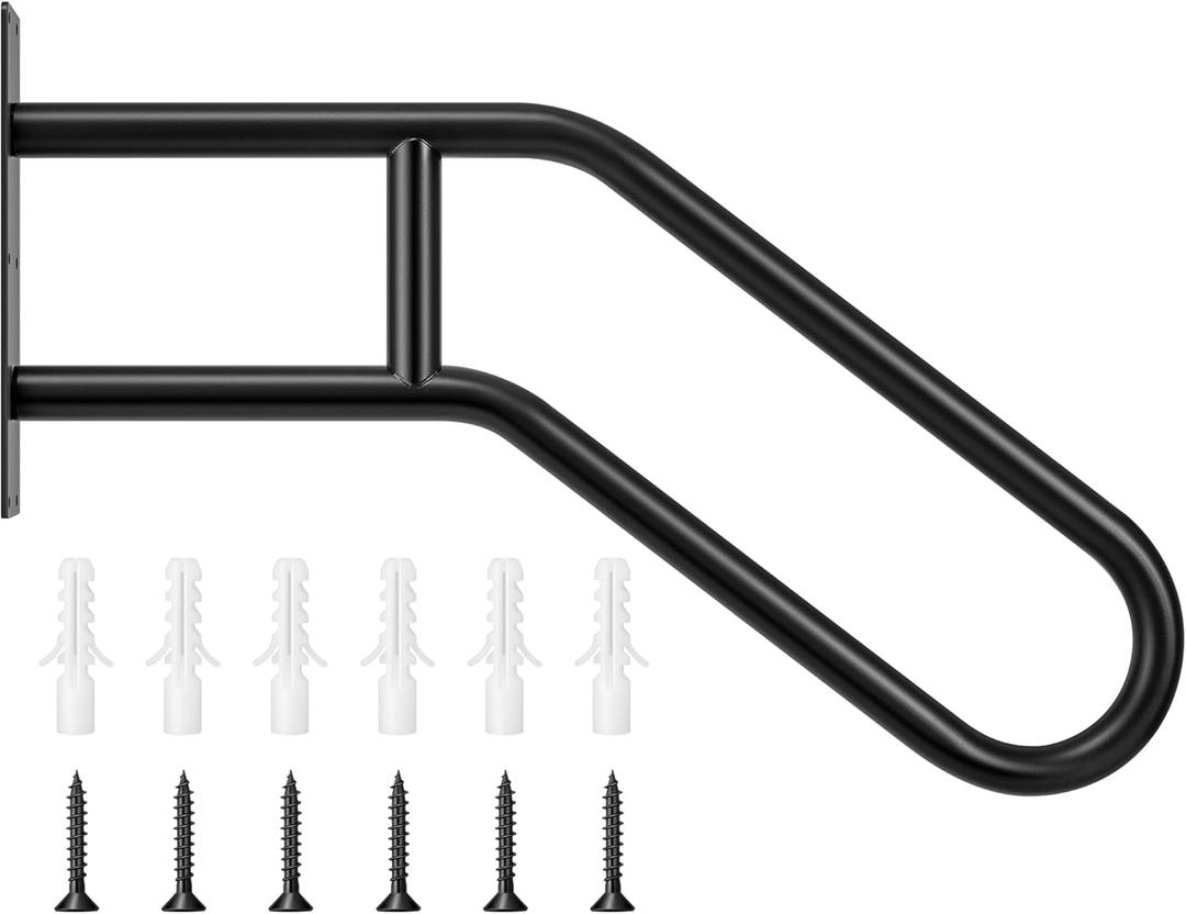 VIVOSUN Outdoor Handrail, 3 Step Stair Handrail, 27.5" x 18.5" Fits 1 to 3 Steps, U-Shaped Wrought Iron Stair Railing, Wall-Mounted Safety Rail for Concrete Step, Porch Steps, One-step Assembly, Black