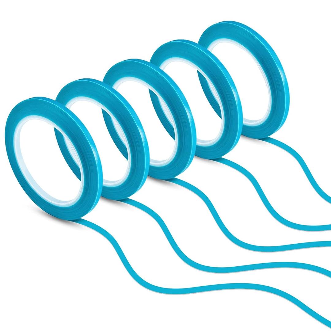 Xuniea 5 Rolls of Vinyl Tape Masking Tape Automotive Car Auto Paint for Curves, High Temperature Vinyl Low Tack (1/4 Inch) (Blue)