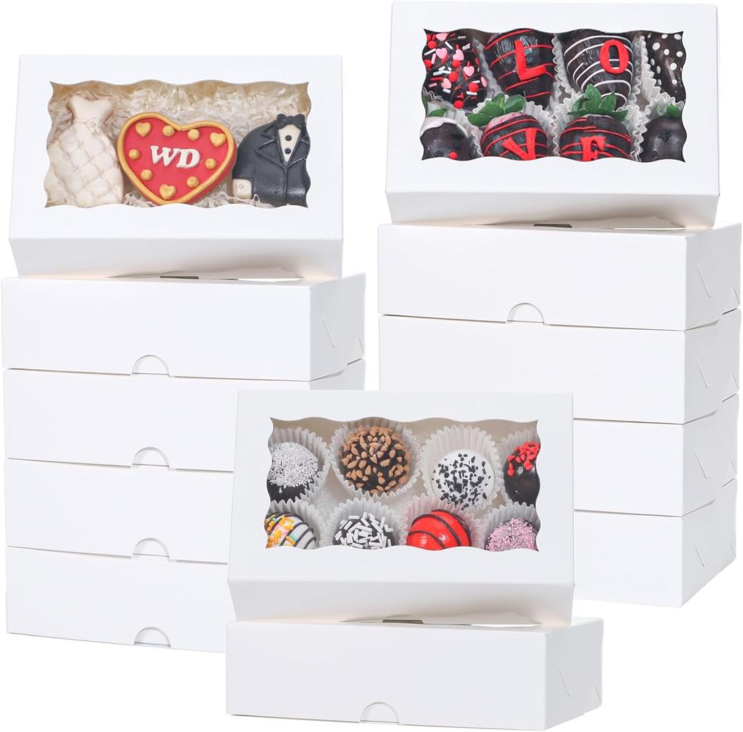 TEMLQPACK 25pcs 7x4.3x2 Inches White Chocolate Covered Strawberries Cookies Cakesickle Chocolate Truffle Treat Cake Pop Bakery Boxes for Christmas Valentine's
