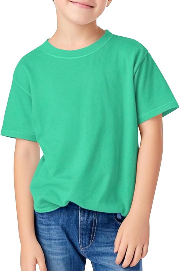 Boys Summer T Shirt Crew Neck Short Sleeve Solid Tees Comfortable Stylish Basic Tops Kids 5-14 Years