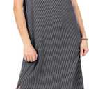 Womens Casual T Shirt Dress Summer Fall Crewneck Loose Fit Side Split Knee Length Dress Ribbed Pattern with Pockets (Gray, S)