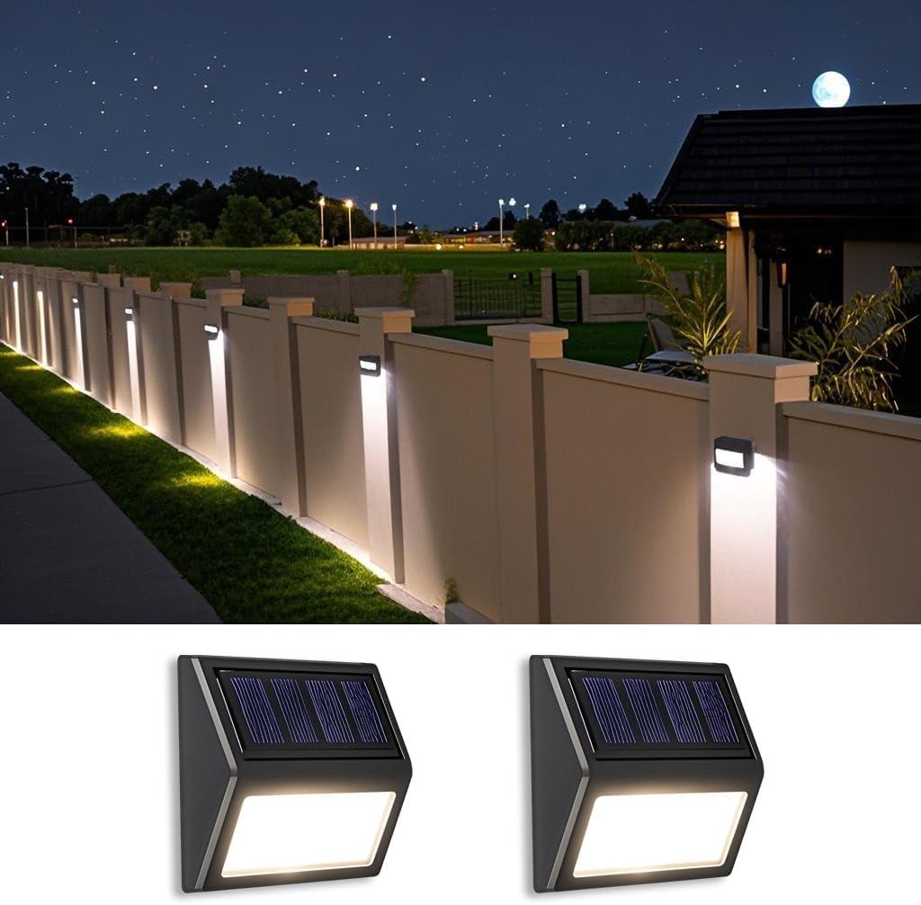 Solar Fence Lights, Waterproof Solar Outdoor Lights for Stairs Decks Steps Fences Patio Yard, LED Wall Sconce (Cool White/2 Pack)