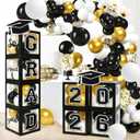 Graduation Decorations 2026 Graduation Party Decorations Set of 4 Boxes with 129pcs Balloons Arch Garland Kit Party Supplies for Any Grades Black