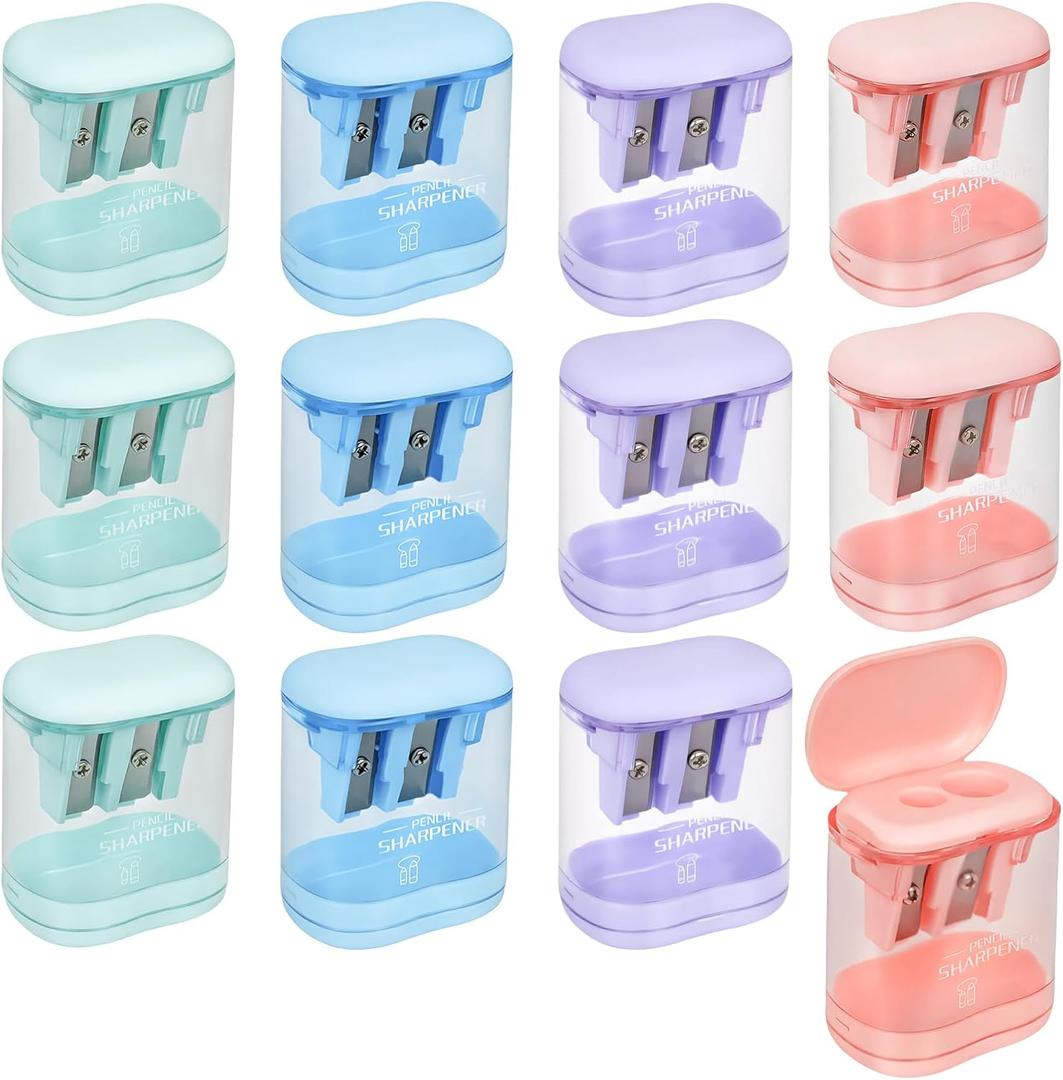 Pencil Sharpener 12pack Handheld Dual Hole Color Pencil Sharpeners for Office and School, Manual Colored Pencil Sharpener (12)