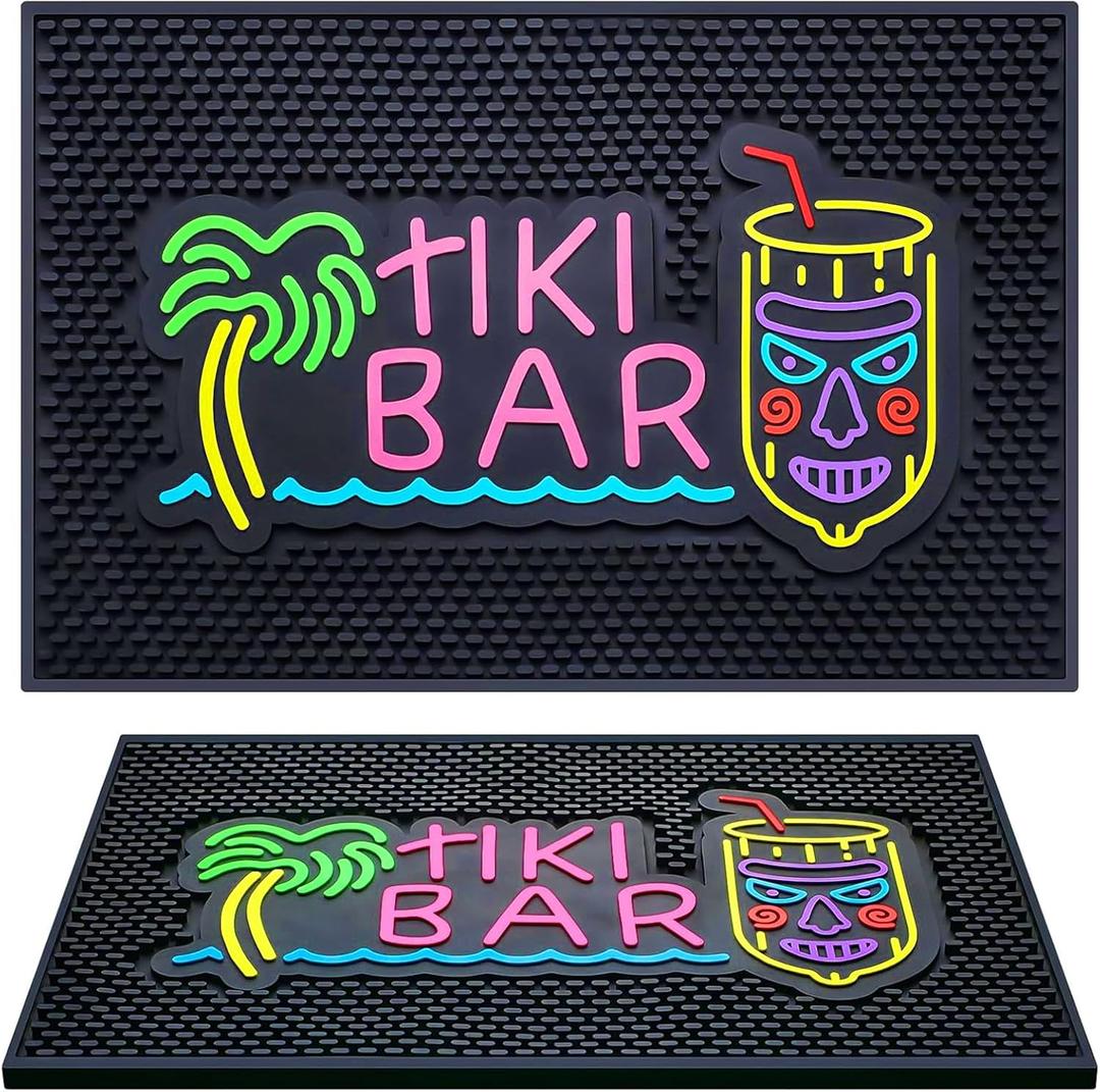 Preboun Tiki Bar Mat 12 x 18 Inches Thick Rubber Fluorescent Pattern Non Slip Bar Mat for Countertop Entertaining and Vibrant Home Service for Coffee Kitchen Restaurants