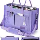 FIORETTO Canvas Tote Bag for Women with Zipper Closure & Individual Compartments for Work College for Teacher & Nurse (Medium, Purple)