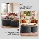 BSHOMGI Boneless Ottoman Nesting Coffee Table Set of 2,Corduroy Soft Foot Rest Movable LargePouf Footstool for Living Room Sofa Couch Bedroom Entryway and Small Spaces No Assembly (Dark Gray), 32" + 17"