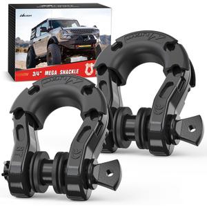 Nilight 2 Pack 3/4" Mega D-Ring Shackle with 7/8" Screw Pin 68,000LBS Break Strength, Heavy Duty Off Road Recovery Shackle for Use with Tow Strap, Winch, Off-Road Jeep Truck Vehicle (Black-31 Ton)
