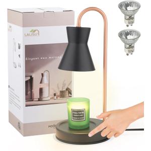 LALISU Dimmable Candle Warmer for Jar Candles, Electric Nightstand Lamp for Bedroom (2 Wax Warmer Bulbs) (Black)