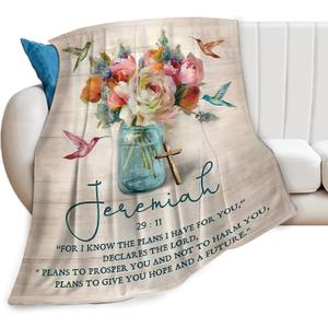 Christian Blanket Plush Cozy Religious Bible Verse Throw Blankets Gifts for Women Men Girls Flannel Fleece Ultra Soft Fuzzy Flower Hummingbird Party Blanket 50"X40"