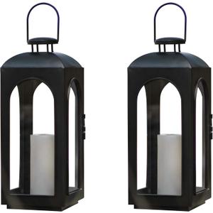 Set of 2 High Indoor Outdoor Decorative Clear Glass Candle Lanterns Light Hanging/Holder - No Candles Included (15.6)