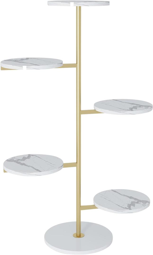 HAINARverS Gold Metal Plant Stand Indoor outdoor, marble 5Tier H49inch Tall Planter Stand Corner Flower Pot Holder multiple Shelves Plant Display for Patio Garden Living Room5Tier Gold