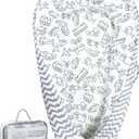 Baby Lounger | Organic Cotton Infant Lounger | Reversible, Adjustable & Portable Floor Lounger |Supervised Use | Soft, Breathable, Washable Cover - Star Collection (Travel Gray)