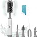 Electric Bottle Brush Set, 360Automatic Bottle Brush Cleaner with 3 Sizes Replaceable Silicone Bottle Brush and Extension Handle for Long BottlesStraw Cleaner Brush,IPX65& Rechargeable(Grey) (Gray)