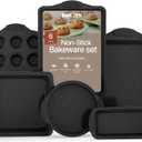 6-Piece Nonstick Gray Marble Coated Bakeware Set - Professional Quality Carbon Steel Pans with Silicone Handles - Ideal for Oven, Refrigerator, Freezer - Dishwasher Safe