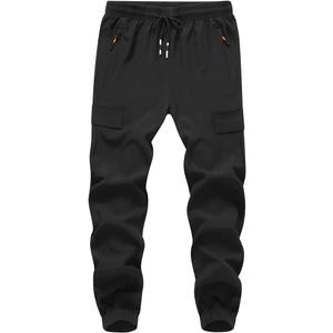 Boys Girls Joggers Cargo Pants with Zipper Pockets Elastic Waist School Casual Trousers (Black)