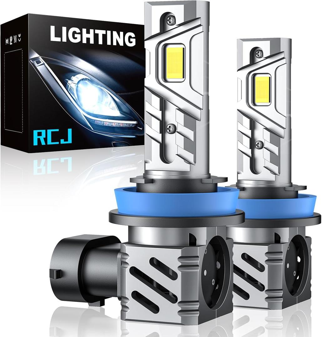 RCJ H11/H8/H9 Fog Bulbs, 2025 Updated 1:1 Size 35000LM Brighter 6000K Cool White with 13000RPM Fan, Plug-N-Play, Pack of 2