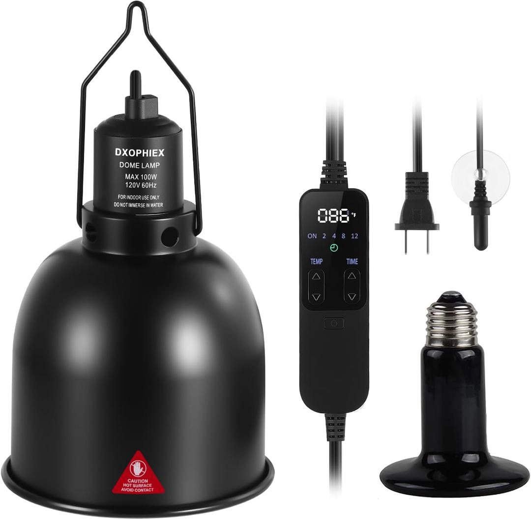 DXOPHIEX 5.5inch deep Reptile Light Fixture Reptile Heat lamp with Thermostat, max 100W Fixture with 100W Ceramic Heat Emitter for Turtle, Frog, Gecko, Snake, Lizard, Bearded Dragon