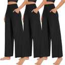 NEW YOUNG 3 Pack Women's Wide Leg Pants with Pockets High Waist Loose Sweatpants Casual Lounge Yoga Workout Palazzo (Medium, Black,black,black)