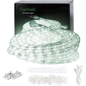 50ft/15m Plug in LED Rope Lights, 540 Daylight White LEDs, 110V, Waterproof,Connectable, Power Socket Connector Fuse Holder, Indoor/Outdoor Use, Ideal for Backyards, Decorative Lighting