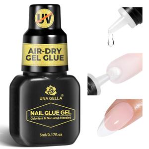 UNA GELLA 5ml Super Strong Gel Nail Glue for Press Ons: No U V Lamp Needed Glue Gel, Travel-Size Nail Adhesive for Press on Nails, Nail Tips&Acrylic Nails-Quick Dry, No Smell, Long-Lasting, 2 Pack