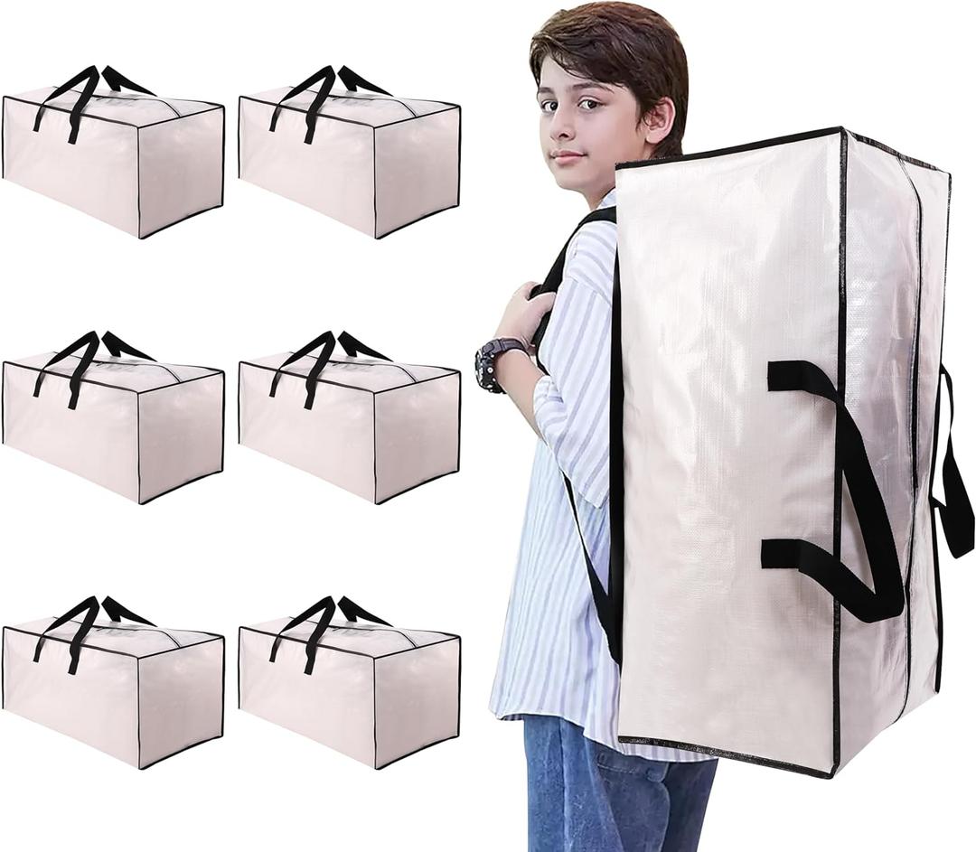 Heavy Duty Moving Bags with Backpack Straps and Strong Handles, Alternative to Moving Boxes and Storage Totes for Dorm Room Essentials, 6 Pack, Clear, Size: 93L - 6 pcs - Backpack